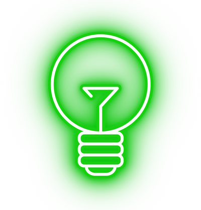 Neon green light bulb icon